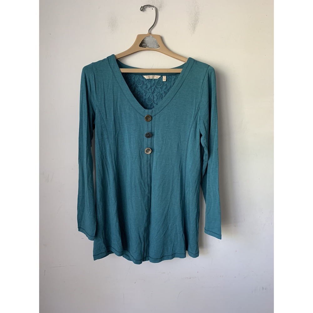 Soft Surroundings Womens Shirt Small Green Lagenlook Minimal Boho Fairy Lounge